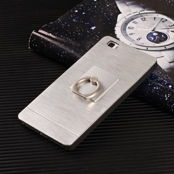 Пластиковый непрозрачный матовый чехол металлик с кольцом-подставкой для Huawei P8 Lite