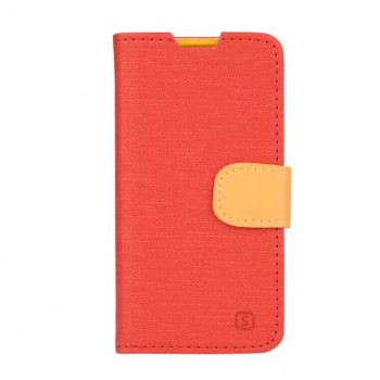 Чехол портмоне подставка на силиконовой основе на магнитной защелке с тканевым покрытием для Sony Xperia Z5 Compact  Красный