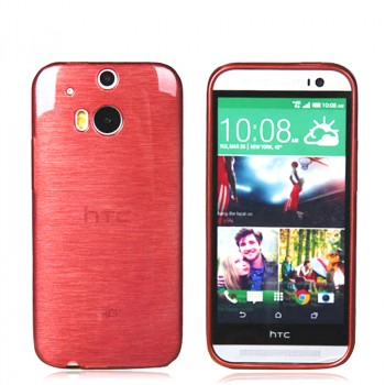 Силиконовый глянцевый непрозрачный Металлик чехол для HTC One (M8)  Красный