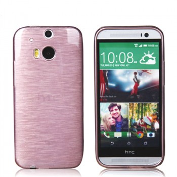 Силиконовый глянцевый непрозрачный Металлик чехол для HTC One (M8)  Розовый