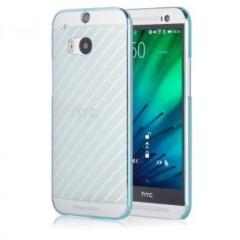 Пластиковый матовый полупрозрачный дизайнерский фигурный чехол с текстурным покрытием Узоры для HTC One (M8) Голубой