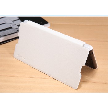 Чехол горизонтальная книжка на пластиковой нескользящей премиум основе с тканевым покрытием для Sony Xperia M5 Белый