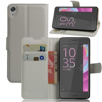 Чехол портмоне подставка для Sony Xperia E5 с магнитной защелкой и отделениями для карт Белый