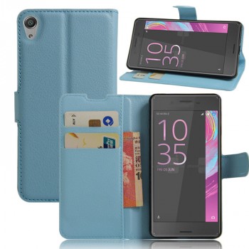 Чехол портмоне подставка для Sony Xperia E5 с магнитной защелкой и отделениями для карт Голубой