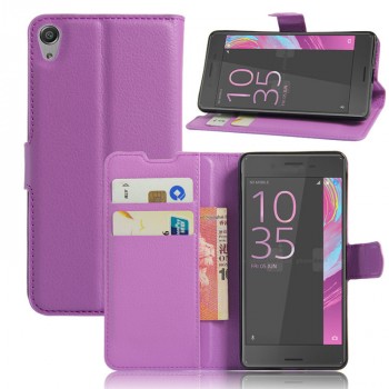 Чехол портмоне подставка для Sony Xperia E5 с магнитной защелкой и отделениями для карт Фиолетовый