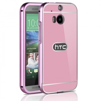 Двухкомпонентный чехол c металлическим бампером с поликарбонатной накладкой для HTC One (M8)  Розовый