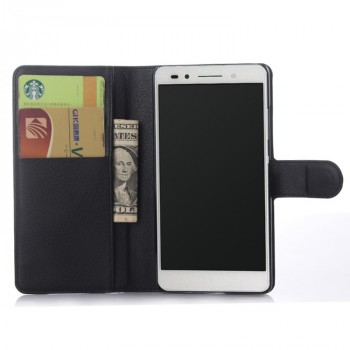 Чехол портмоне подставка для Huawei Honor 7 с магнитной защелкой и отделениями для карт Черный