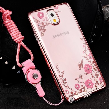 Силиконовый матовый полупрозрачный чехол с текстурным покрытием Металлик для Samsung Galaxy Note 3  Розовый