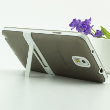 Двухкомпонентный силиконовый матовый полупрозрачный чехол с поликарбонатными бампером и крышкой и встроенной ножкой-подставкой для Samsung Galaxy Note 3  Серый