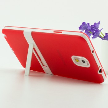 Двухкомпонентный силиконовый матовый полупрозрачный чехол с поликарбонатными бампером и крышкой и встроенной ножкой-подставкой для Samsung Galaxy Note 3  Красный