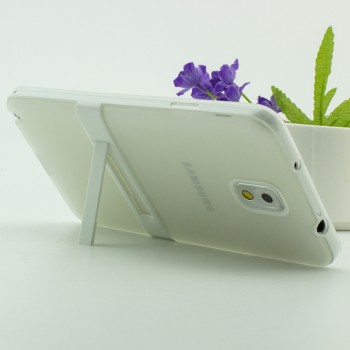 Двухкомпонентный силиконовый матовый полупрозрачный чехол с поликарбонатными бампером и крышкой и встроенной ножкой-подставкой для Samsung Galaxy Note 3  Белый