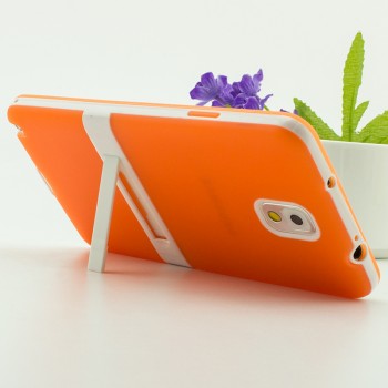Двухкомпонентный силиконовый матовый полупрозрачный чехол с поликарбонатными бампером и крышкой и встроенной ножкой-подставкой для Samsung Galaxy Note 3  Оранжевый