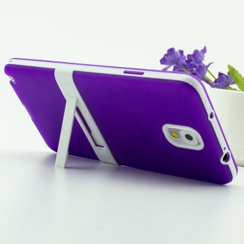 Двухкомпонентный силиконовый матовый полупрозрачный чехол с поликарбонатными бампером и крышкой и встроенной ножкой-подставкой для Samsung Galaxy Note 3  Фиолетовый