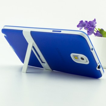 Двухкомпонентный силиконовый матовый полупрозрачный чехол с поликарбонатными бампером и крышкой и встроенной ножкой-подставкой для Samsung Galaxy Note 3  Синий