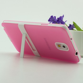 Двухкомпонентный силиконовый матовый полупрозрачный чехол с поликарбонатными бампером и крышкой и встроенной ножкой-подставкой для Samsung Galaxy Note 3  Розовый