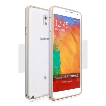 Металлический округлый бампер на пряжке с золотой окантовкой для Samsung Galaxy Note 3 Белый
