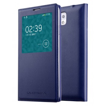 Чехол смарт флип на встраиваемой пластиковой основе с окном вызова для Samsung Galaxy Note 3 Синий