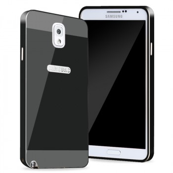 Двухкомпонентный чехол c металлическим бампером с поликарбонатной двухцветной накладкой для Samsung Galaxy Note 3  Черный