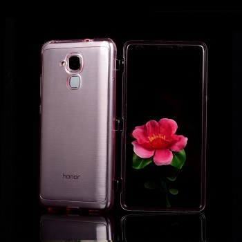 Двухкомпонентный силиконовый матовый полупрозрачный чехол горизонтальная книжка с акриловой полноразмерной транспарентной смарт крышкой для Huawei Honor 5C  Розовый
