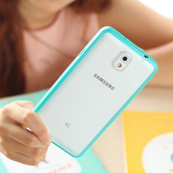 Силиконовый матовый полупрозрачный чехол с улучшенной защитой элементов корпуса (заглушки) для Samsung Galaxy Note 3  Голубой