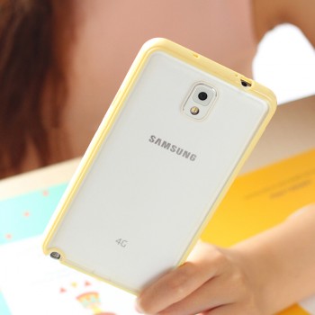 Силиконовый матовый полупрозрачный чехол с улучшенной защитой элементов корпуса (заглушки) для Samsung Galaxy Note 3  Желтый