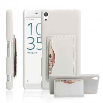 Чехол накладка текстурная отделка Кожа с отсеком для карт и функцией подставки для Sony Xperia XA Ultra Белый