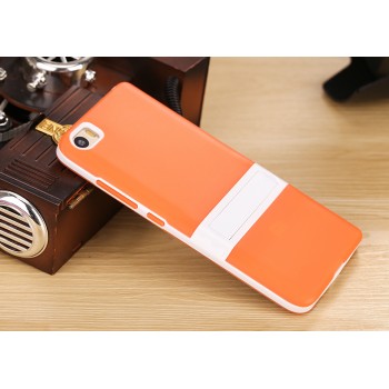 Двухкомпонентный силиконовый матовый полупрозрачный чехол с поликарбонатным бампером и встроенной ножкой-подставкой для Xiaomi MI5  Оранжевый