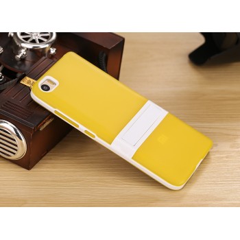 Двухкомпонентный силиконовый матовый полупрозрачный чехол с поликарбонатным бампером и встроенной ножкой-подставкой для Xiaomi MI5  Желтый