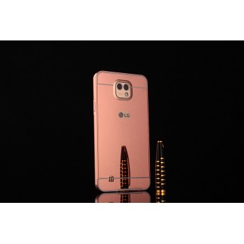 Двухкомпонентный чехол c металлическим бампером с поликарбонатной накладкой и зеркальным покрытием для LG X cam Розовый