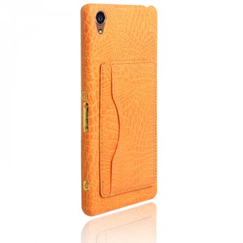 Чехол накладка текстурная отделка Кожа с отсеком для карт и функцией подставки для Sony Xperia Z3  Оранжевый