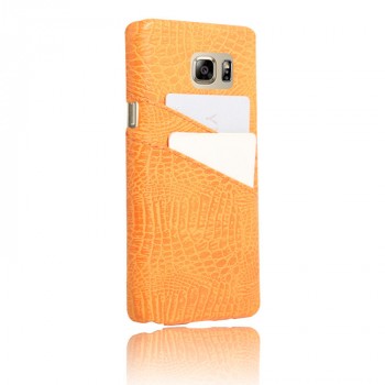 Чехол накладка текстурная отделка Кожа с отсеком для карт для Samsung Galaxy Note 5  Оранжевый