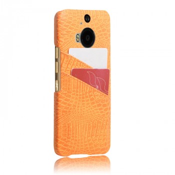 Чехол накладка текстурная отделка Кожа с отсеком для карт для HTC One M9+  Оранжевый