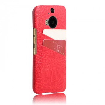 Чехол накладка текстурная отделка Кожа с отсеком для карт для HTC One M9+  Красный