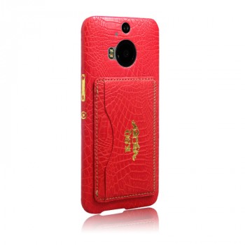 Чехол накладка текстурная отделка Кожа с отсеком для карт и функцией подставки для HTC One M9+  Красный