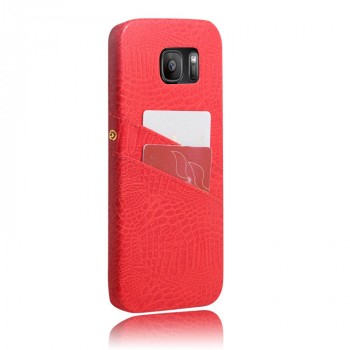Чехол накладка текстурная отделка Кожа с отсеком для карт для Samsung Galaxy S7  Красный