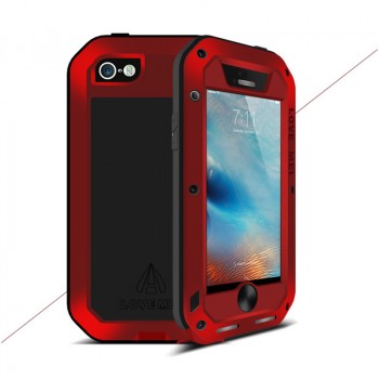 Эксклюзивный многомодульный ультрапротекторный пылевлагозащищенный ударостойкий нескользящий чехол алюминиево-цинковый сплав/силиконовый полимер с закаленным защитным стеклом для Iphone 5/5s/SE Красный