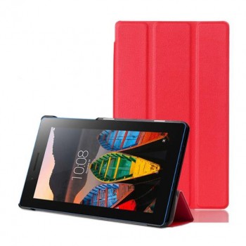 Сегментарный чехол книжка подставка на непрозрачной поликарбонатной основе для Lenovo Tab 3 7 Essential  Красный