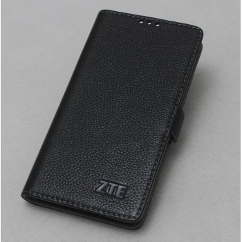 Кожаный чехол горизонтальная книжка подставка (премиум нат. кожа) с крепежной застежкой для ZTE Blade V7 Lite  Черный