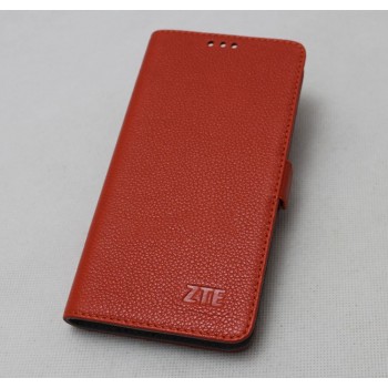 Кожаный чехол горизонтальная книжка подставка (премиум нат. кожа) с крепежной застежкой для ZTE Blade V7 Lite  Оранжевый