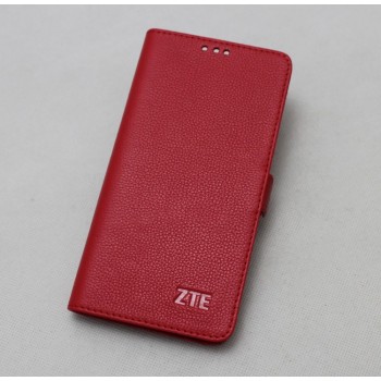 Кожаный чехол горизонтальная книжка подставка (премиум нат. кожа) с крепежной застежкой для ZTE Blade V7 Lite  Красный
