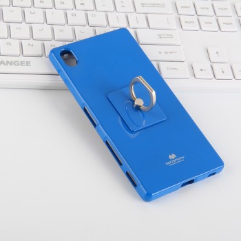 Силиконовый глянцевый непрозрачный чехол с встроенной ножкой-подставкой для Sony Xperia Z5 Premium  Синий