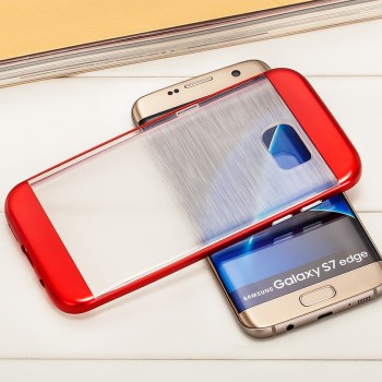 Силиконовый матовый полупрозрачный чехол с текстурным покрытием Металлик для Samsung Galaxy S7 Edge  Красный