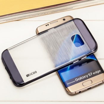 Силиконовый матовый полупрозрачный чехол с текстурным покрытием Металлик для Samsung Galaxy S7 Edge  Черный