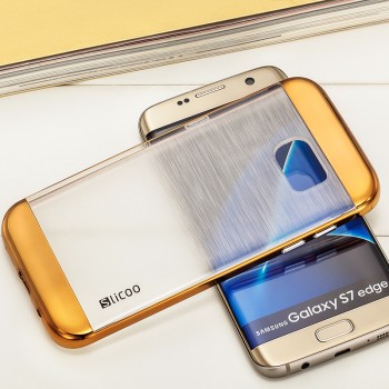 Силиконовый матовый полупрозрачный чехол с текстурным покрытием Металлик для Samsung Galaxy S7 Edge  Оранжевый