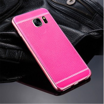 Силиконовый матовый непрозрачный чехол с текстурным покрытием Кожа для Samsung Galaxy S7 Edge Пурпурный