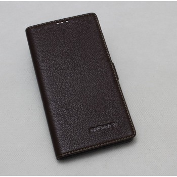 Кожаный чехол горизонтальная книжка подставка (премиум нат. кожа) с крепежной застежкой для Sony Xperia XA Ultra Коричневый