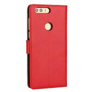 Винтажный чехол портмоне на пластиковой основе на магнитной защелке для Huawei Honor 8  Красный