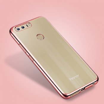Силиконовый матовый полупрозрачный чехол с текстурным покрытием Металлик для Huawei Honor 8  Розовый