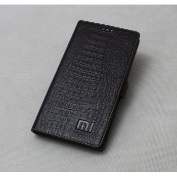 Кожаный чехол горизонтальная книжка подставка на силиконовой основе с крепежной застежкой текстура Крокодил для Xiaomi RedMi Pro  Черный