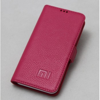 Кожаный чехол горизонтальная книжка подставка на силиконовой основе с крепежной застежкой для Xiaomi RedMi Pro  Пурпурный